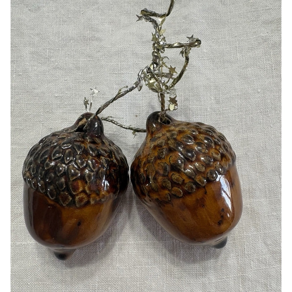 VTG Ceramic Fall Decor Acorns Ornament Hand Painted Glazed Cottage Cabin   3"